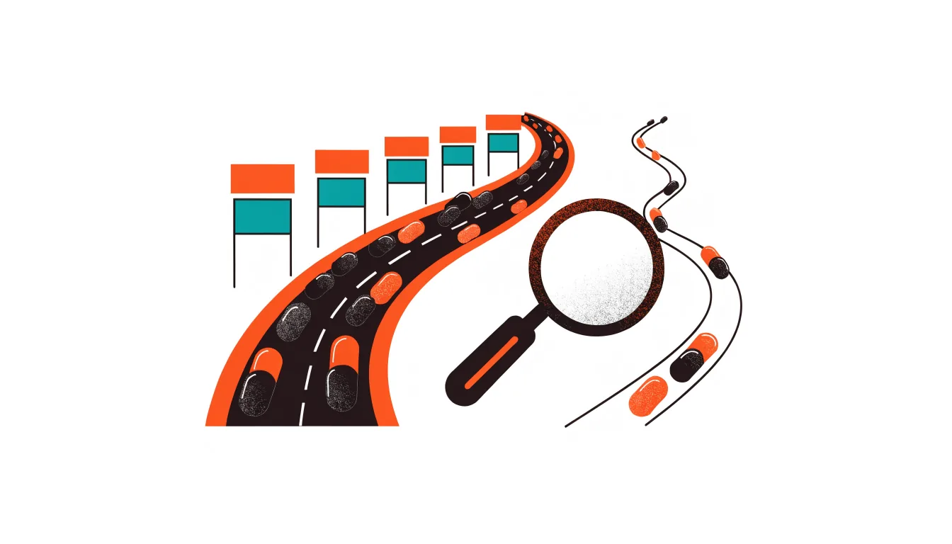 A magnifying glass highlighting a narrow, uncrowded path off a busy main road of shops