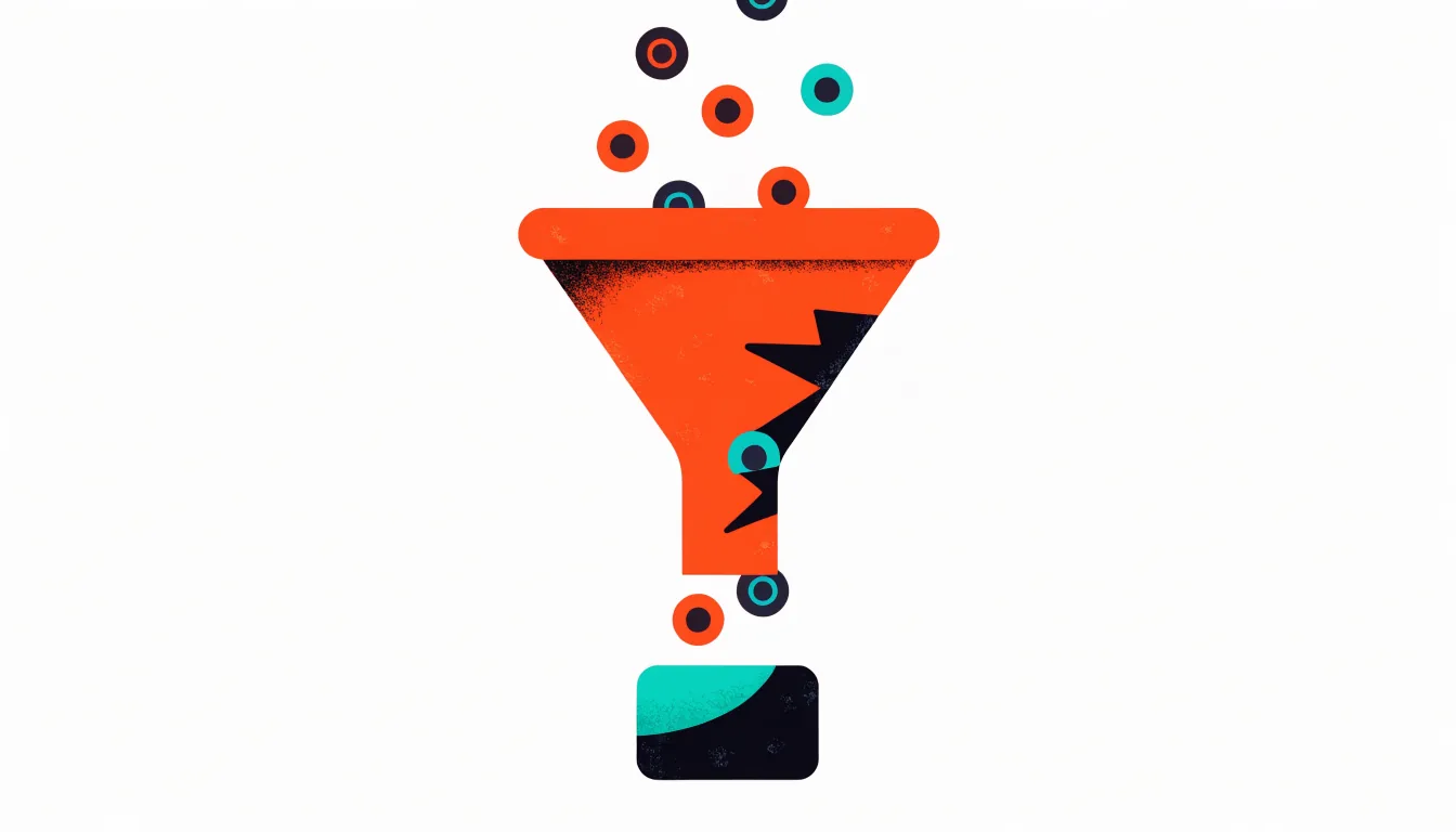A funnel leaking coins through cracks before they reach the collection jar at the bottom