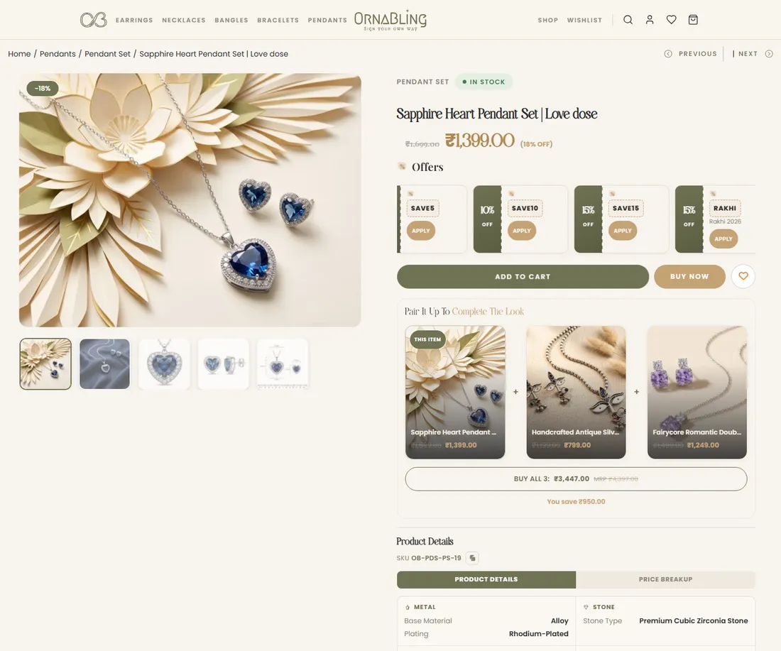 An Ornabling product page with offers, bundle cross-sell and specification detail