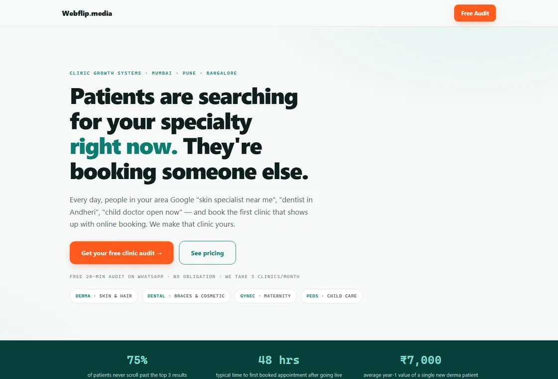 Clinic growth landing page — a landing page built by Webflip Media