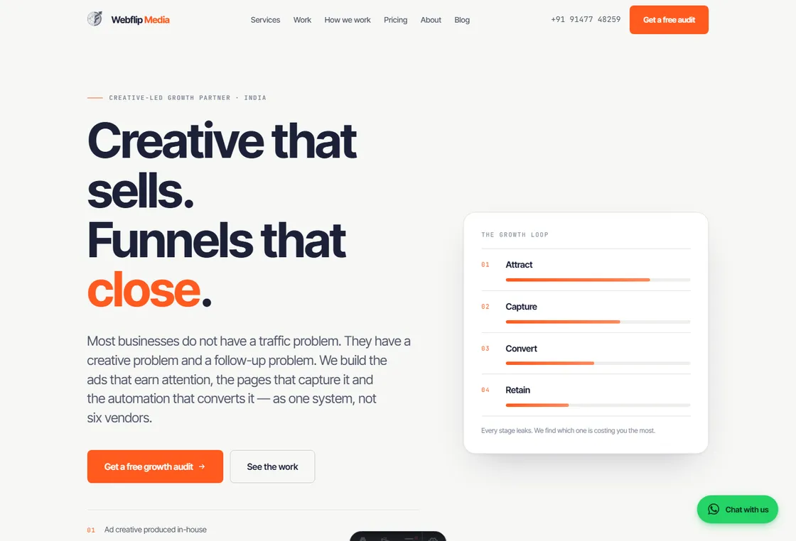 A website built by Webflip Media, shown on desktop