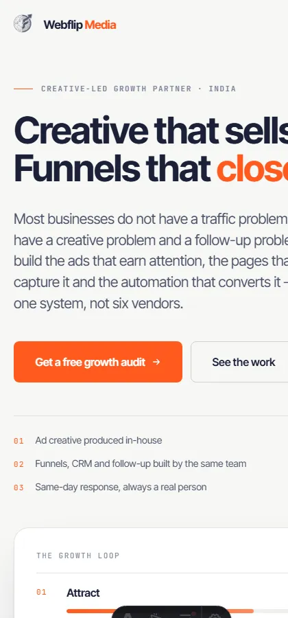 The same website rendered on a mobile screen