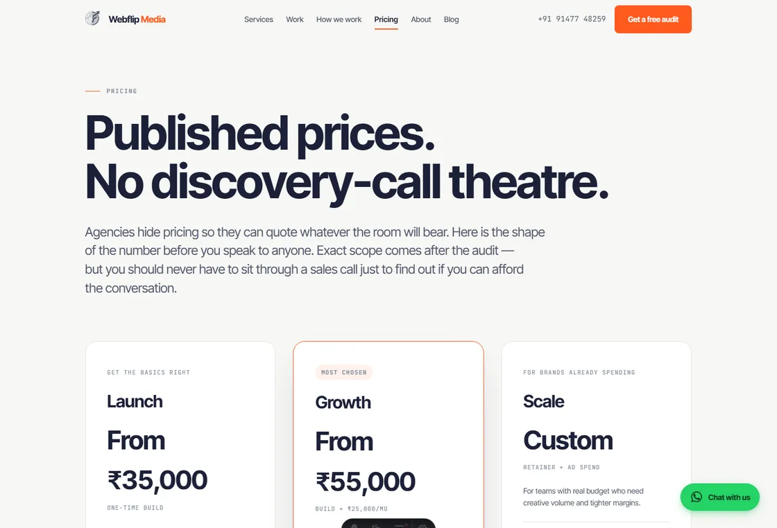 Pricing page — a website page built by Webflip Media