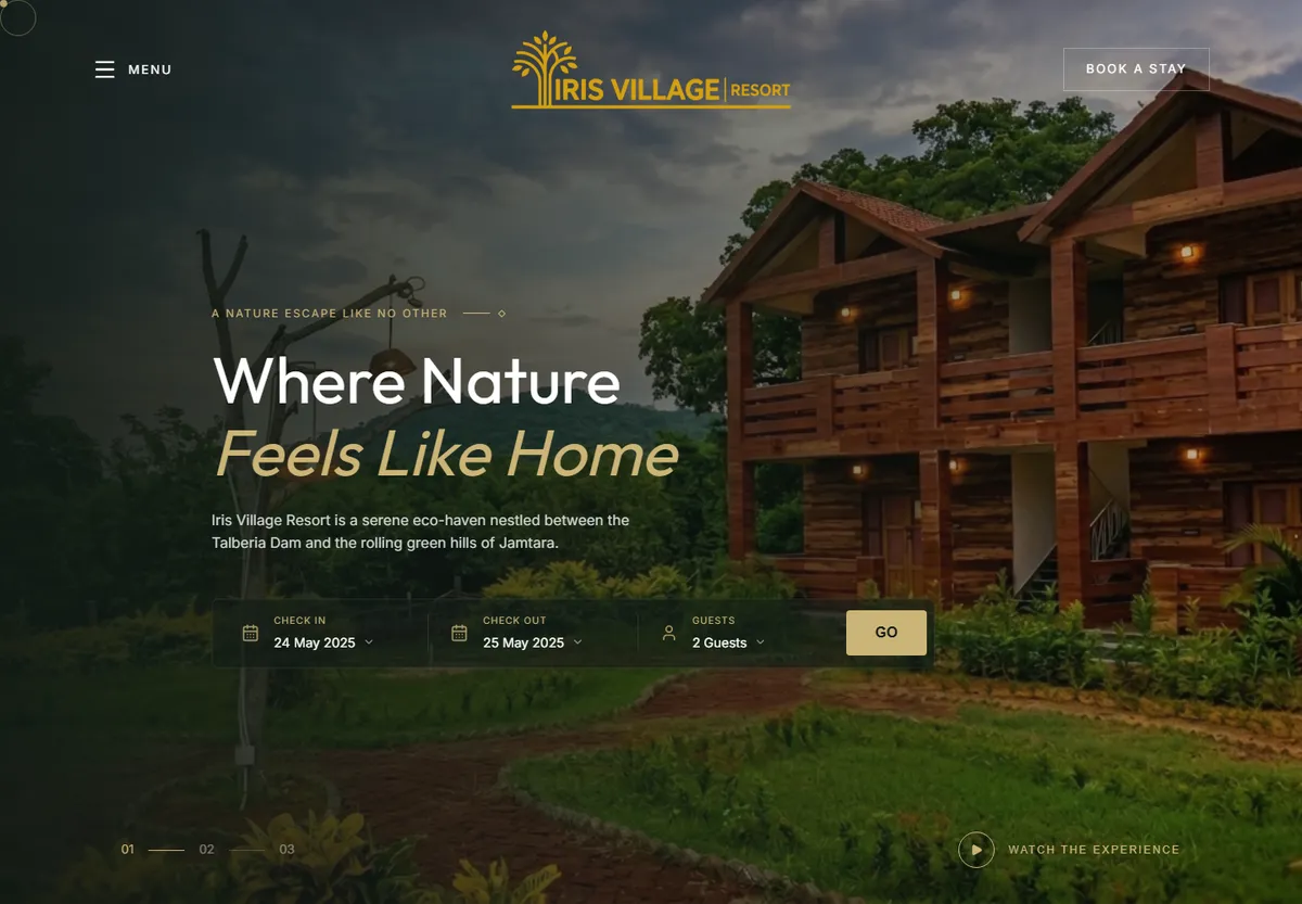 The Iris Village Resort website homepage, built by Webflip Media
