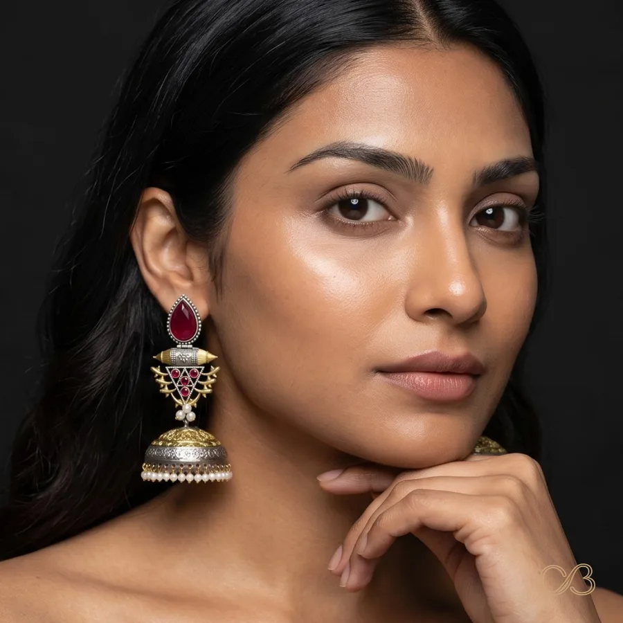 Ornabling jhumka earrings shot on model for social campaign creative